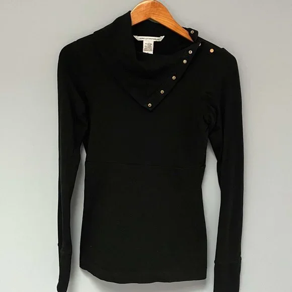 DVF Diane von Furstenberg Turtleneck Top Black Size Medium - Picture 1 of 10